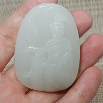 Dialect Hetian Jade 6180 yuan fake one compensation ten Xinjiang characteristics hanging gold skin white jade seed material Guanyin jade pendant