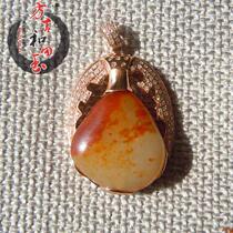 Dialect Hetian Jade original brand Xinjiang Yulong River red sheep fat jade pendant 18K diamond belt certificate gold pendant f