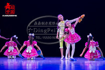 New childrens dance performance costume chorus suit Rose Red Chinese bow sequined puffy gauze dress performance costume