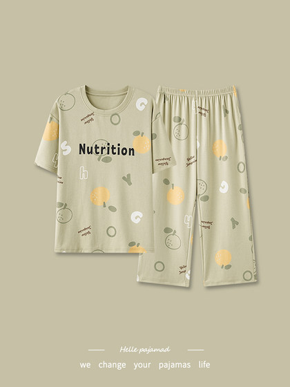Langsha Pajamas 여름 여자 2025 새로운 순수한면 단락 자른 바지 얇은 둥근 목의 큰 크기 홈 의류 세트 Langsha Pajamas 여름 여자 2025 새로운 순수한면 단락 자른 바지 얇은 둥근 목의 큰 크기 홈 의류 세트