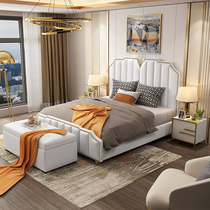 Hong Kong-style Nordic light luxury bed postmodern storage leather bed Simple double master bedroom American bed 1 8 meters net celebrity bed