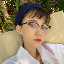 Original Cebu retro half-frame Myopia Spectacle Frames for men and women Literary Arts Flat Mirror Black Pigment and Damp People Nets Red-in-the-Eye frames