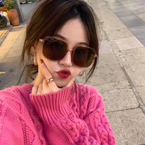 Tea color oversized box ink mirror woman Han version retro explicit face Little internet red street pats for fashion anti-ultraviolet sunglasses
