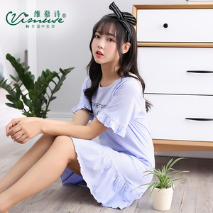 睡裙女夏纯棉韩版小清新短袖少女睡衣春夏季学生可外穿甜美家居服