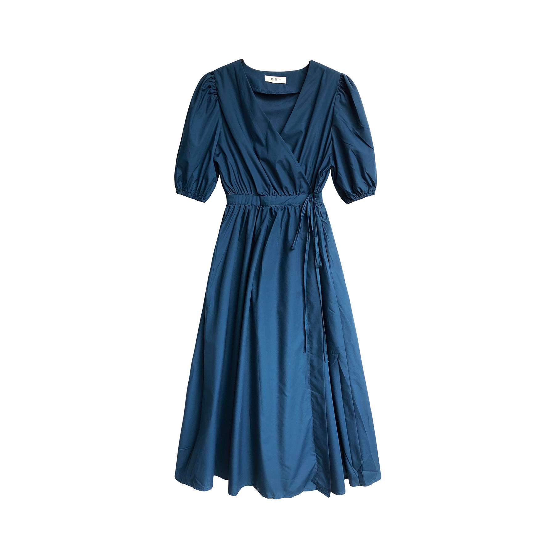 鹭青一复古长裙高腰赫本风v领女夏2019新款性感v领收腰显瘦连衣裙