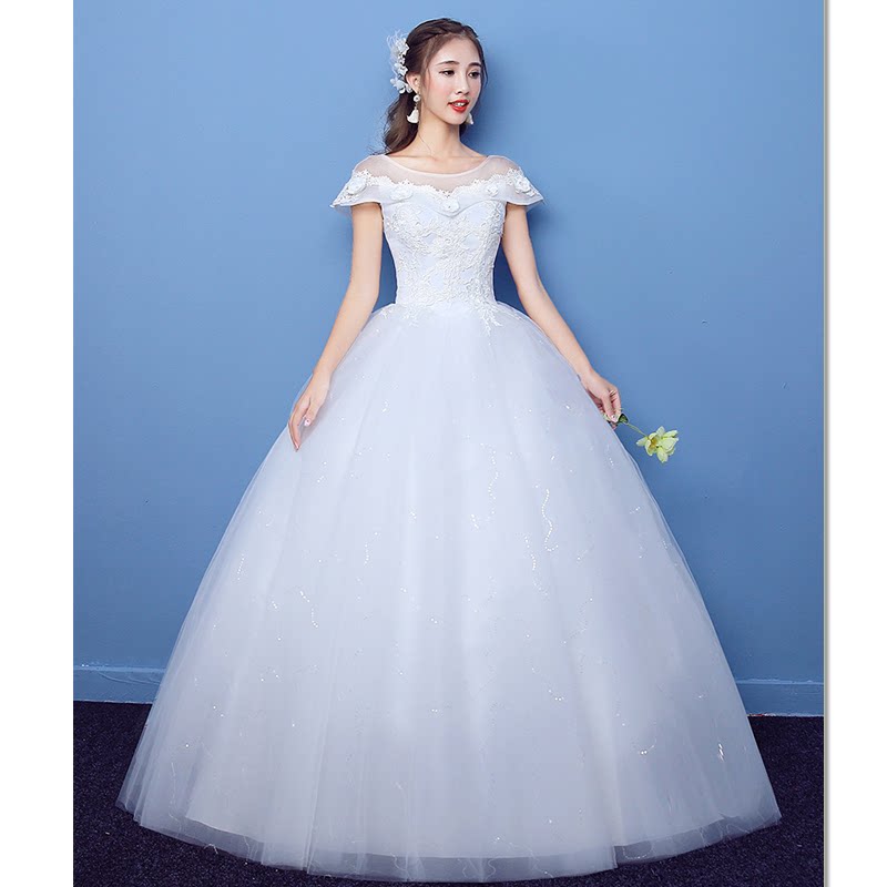 白色娃娃领短袖甜美显瘦婚纱 学生艺考声乐独唱舞台演出晚礼服女_7折