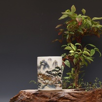 The official kiln made in the pastel Mountain the quiet Zhiyuan pen holder antique porcelain antique antique porcelain antique antique porcelain collection