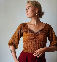 Juliet chicken heart collar bell sleeve chest fold retro pullover pullover Chinese knitting graphic text description drawing