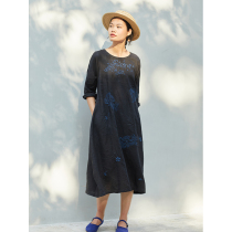 No Good See City High Support High Dense Flax Beam Waist Display Slim One-piece Dress Pure Color Embroidered With Shoulder Sleeve Skirt Children