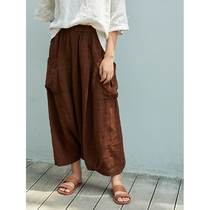 No Good See City Linen Red Café Retro Plaid personality Design Low Crotch Pants (Stream Years)