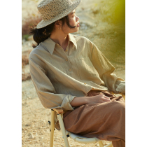 No good to see City Japan imported linen silk cotton texture light brown tea long sleeve shirt (since sometimes)