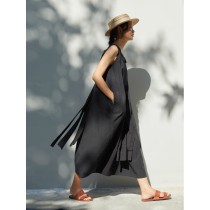 No Good See City Original Design Libra Dress Woman Wide Shoulder Strap Vest Dress Black Asymmetry