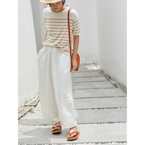 No Good See City Han Hemp Silk Blend Moon White Relax At Ease With Straight Drum Pants (Moonlight Downhill)