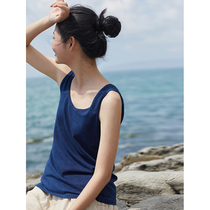 No Good See City Hanhemp Organic Cotton Breathable Knit Vest Traditional Plant Blue Dye Round Collar Vest Harnesses