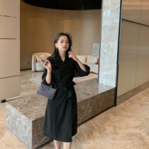 Pumpkin Valley shirt dress female summer design sense niche waist long temperament oblique fold skirt L453