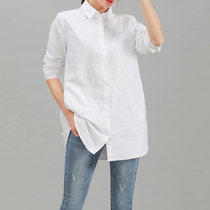 2019 spring new embroidery Oxford cloth white shirt women loose slim slim simple long