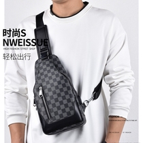 Hong Kong Mens Bag New Korean Fashion Chest Bag Versatile Shoulder Bag Large Capacity Plaid Messenger Bag Waist Bag Trendy