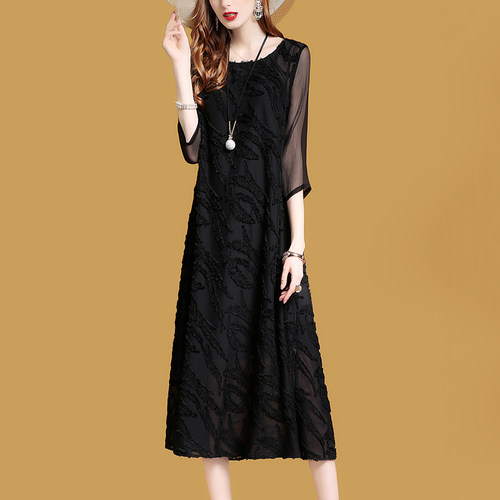 反季真丝连衣裙女2018新款大牌桑蚕丝清仓中长款气质大码宽松裙子_7折