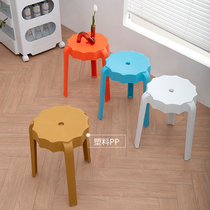 Living room creative small stool Household simple low stool stackable round stool Plastic footstool creative chair net red bench