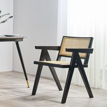 Medieval back chair solid wood rattan chair Nordic ins homestay leisure rattan chair designer rattan armrest dining chair