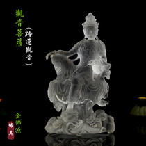 South China Sea Free Avalokitesvara Bodhisattva Ancient Law Glass Sitting Lotus Avalokitesvara Master White Glass Ornament Buddha Statue Worship