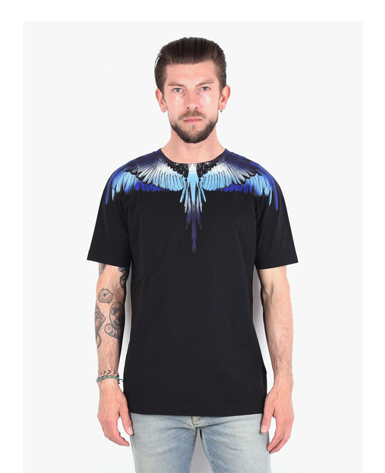 潮物woo mb 19ss blue glitch wings tee 翅膀羽毛情侣短袖t恤男