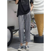  MISAZsmall playful black and white plaid nine-point pants high waist thin loose straight pants women