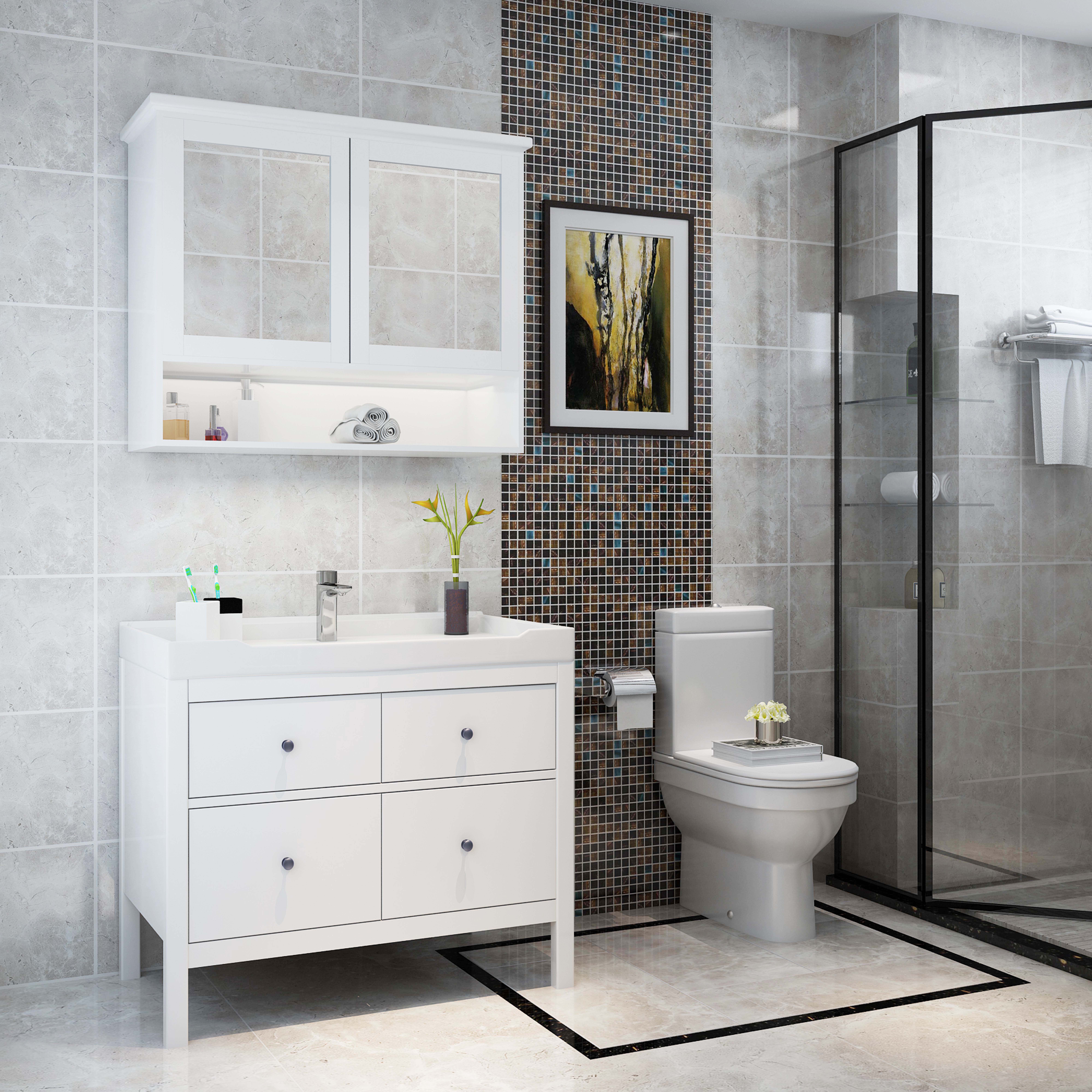 北欧简约pvc浴室柜组合落地美式卫生间洗漱洗脸手面池