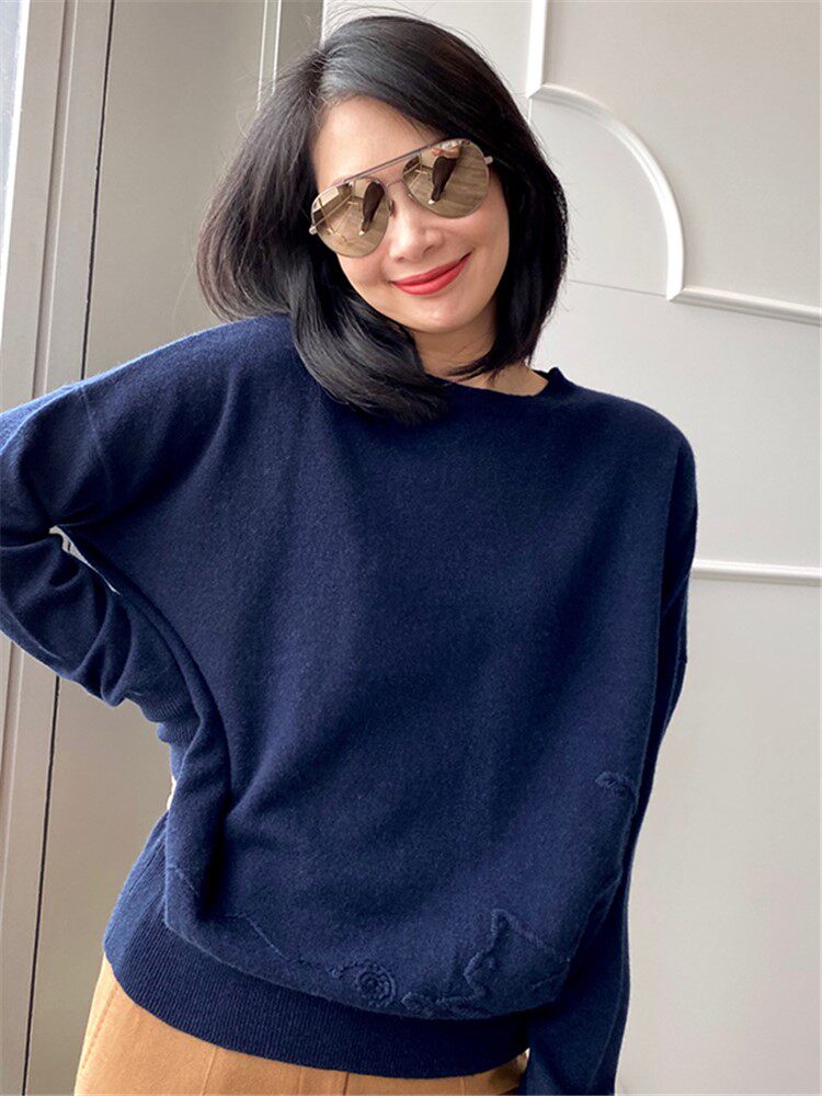 amandax手工猫咪提花羊绒针织衫