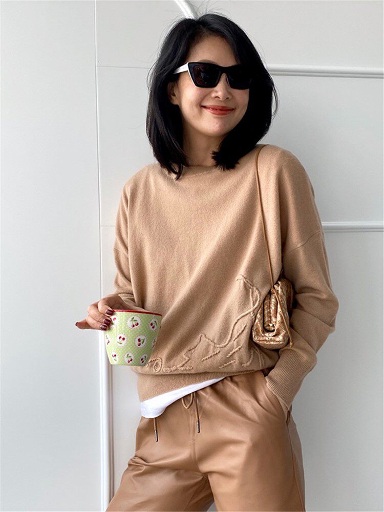 amandax手工猫咪提花羊绒针织衫