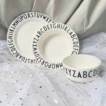 Danish Design Letters childrens Letters black and white dinner plate Nordic style white melamine childrens tableware
