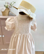 Private 2-8 Korean childrens clothing palace style girls pure cotton woven cotton light pink pleated princess sleeve dress