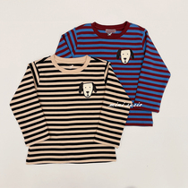 100 - 155 Korean childrens dress boys and girls striped worn hair two color puppy sticker long sleeve T - shirt