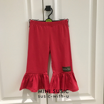 2-14-year-old girl cotton thin red flared trousers