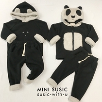 mini susic Boys and Girls cute panda shape plus velvet one soft warm set