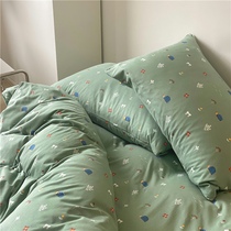 Autumn Winter New Ins Day-style Knitted Printed Four Pieces of Cartoon Little Bear Bed Linen Geranium cotton Bed bedding
