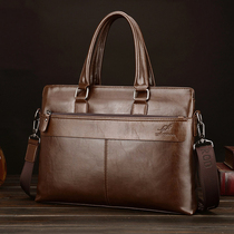 Kangaroo men's business handbag horizontal computer bag leather briefcase travel backpack leather shoulder messenger bag