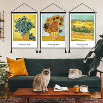 Van Gogh sunflower hanging painting fabric wall cloth bedside background wall hanging cloth ins oil painting background cloth tapestry living room