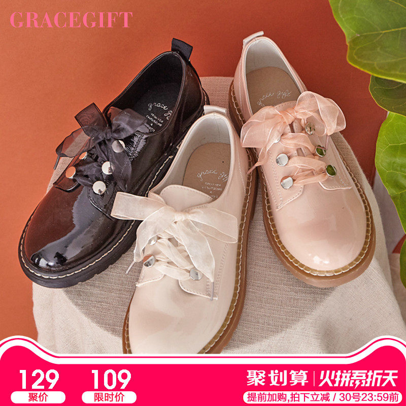 grace gift小皮鞋女英伦复古绑带牛津鞋学生百搭圆头单鞋jk制服鞋