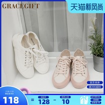 Grace gift Canvas shoes womens two shoes flat strap single shoes students wild Korean version of the round head white shoes women