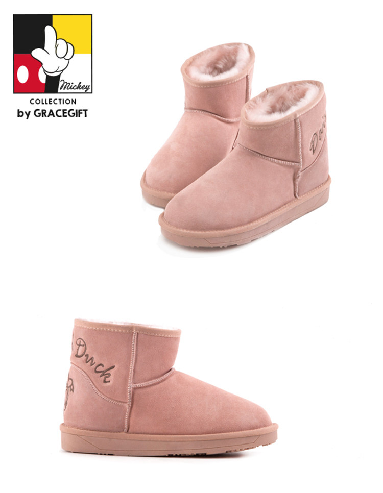 grace gift迪士尼可爱雪地靴女短靴雪地棉靴保暖防滑毛毛靴女鞋冬