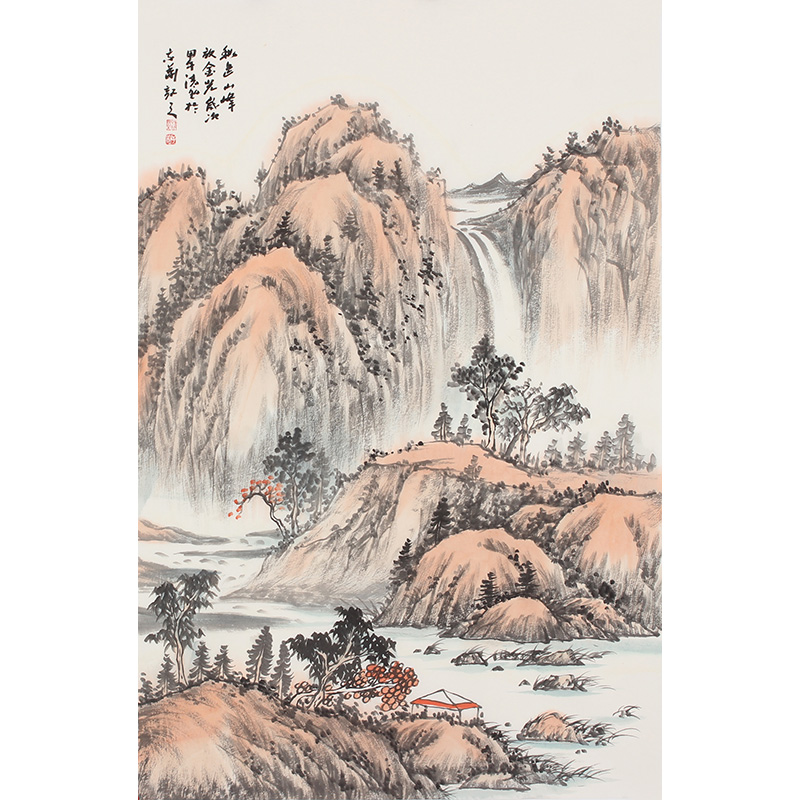 国画斗方已装裱写意山水画水墨画国画山水重彩山水镜片字画礼品_7折