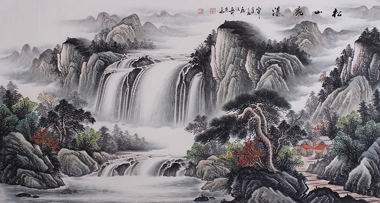 旭日东升国画山水画风水靠山 聚宝盆元宝山横幅 办公室客厅装饰画