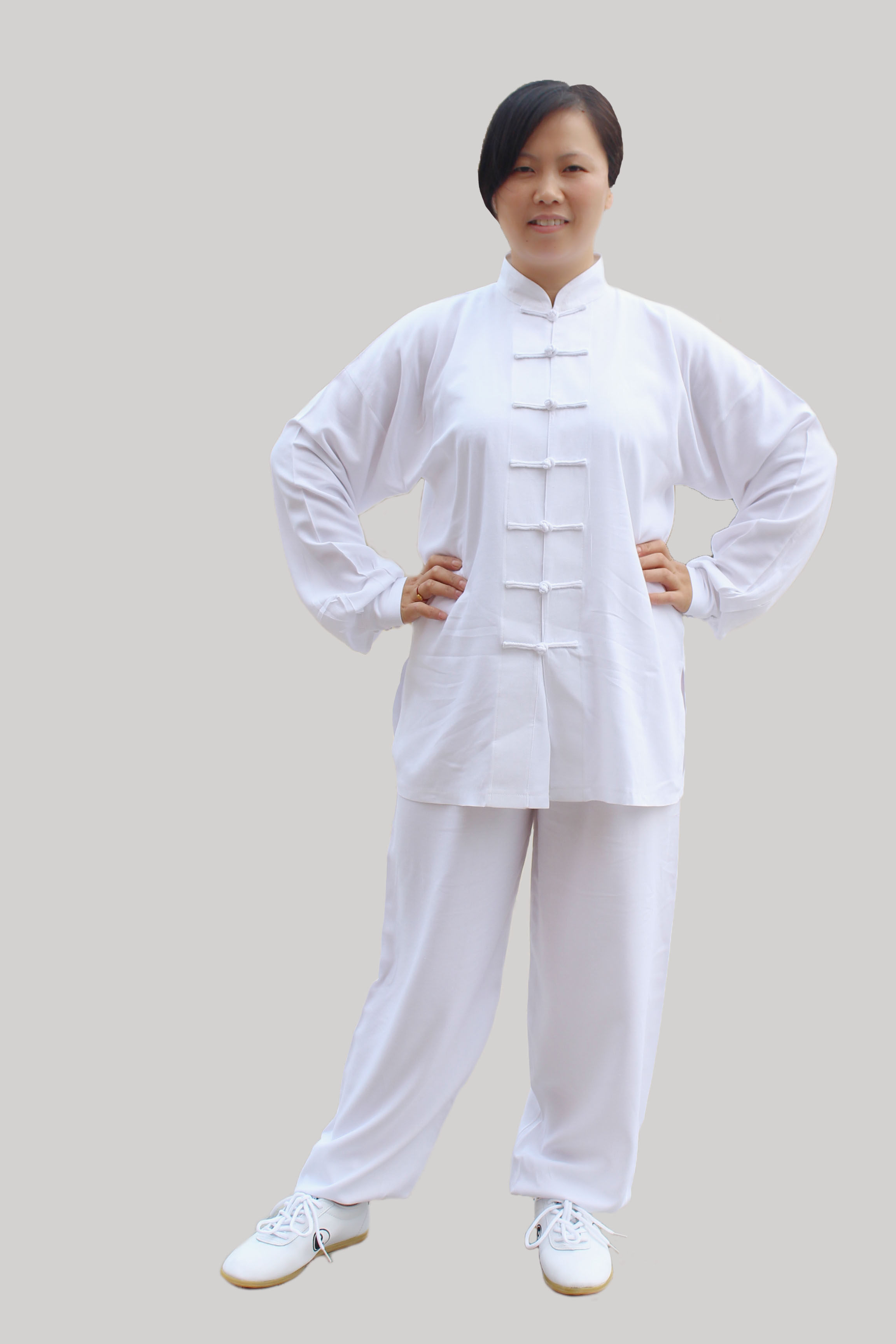 御承斜纹棉太极服武术服装 表演练功服晨练服 黑色白色成人儿童