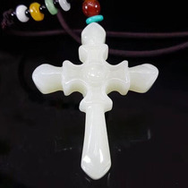 Xinjiang A goods Hetian jade cross pendant Jesus God loves the world Jade pendant White jade jade pendant a goods