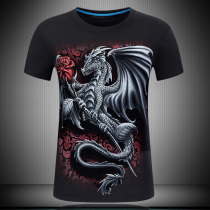 Men Casual Short Sleeve T-shirt Spring Menswear Round Collar 3D Printed Dazzling Eagles Pattern Beast Half Sleeve Compassionate Tide