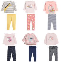 Girls autumn 2021 new childrens western style two-piece suit infant cartoon floral long-sleeved T-shirt leggings