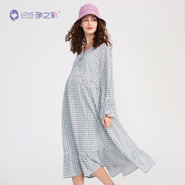 Pregnancy color pregnant women dress Spring and Autumn New Korean hipster fashion age age Foreign style long sleeve postpartum long skirt