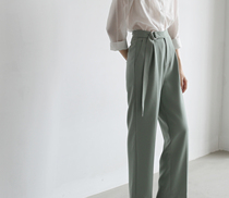 LIMONN hanging pants pipe pants summer new female thin professional pencil casual pants high waist light green ankle-length pants