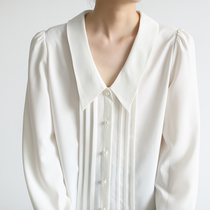 LIMONN commuter temperament white shirt summer V collar bubble sleeve long sleeve shirt female design sense niche OL top